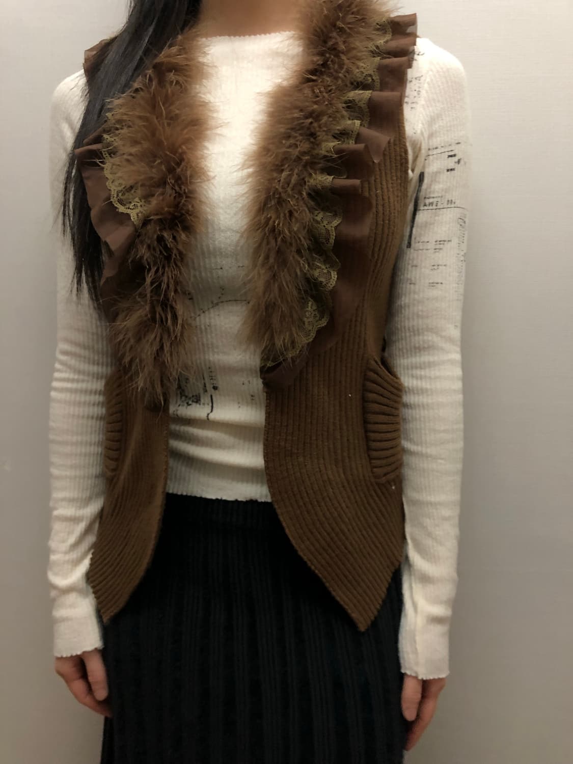 빈티지 브라운 퍼 니트 베스트 상품이미지2