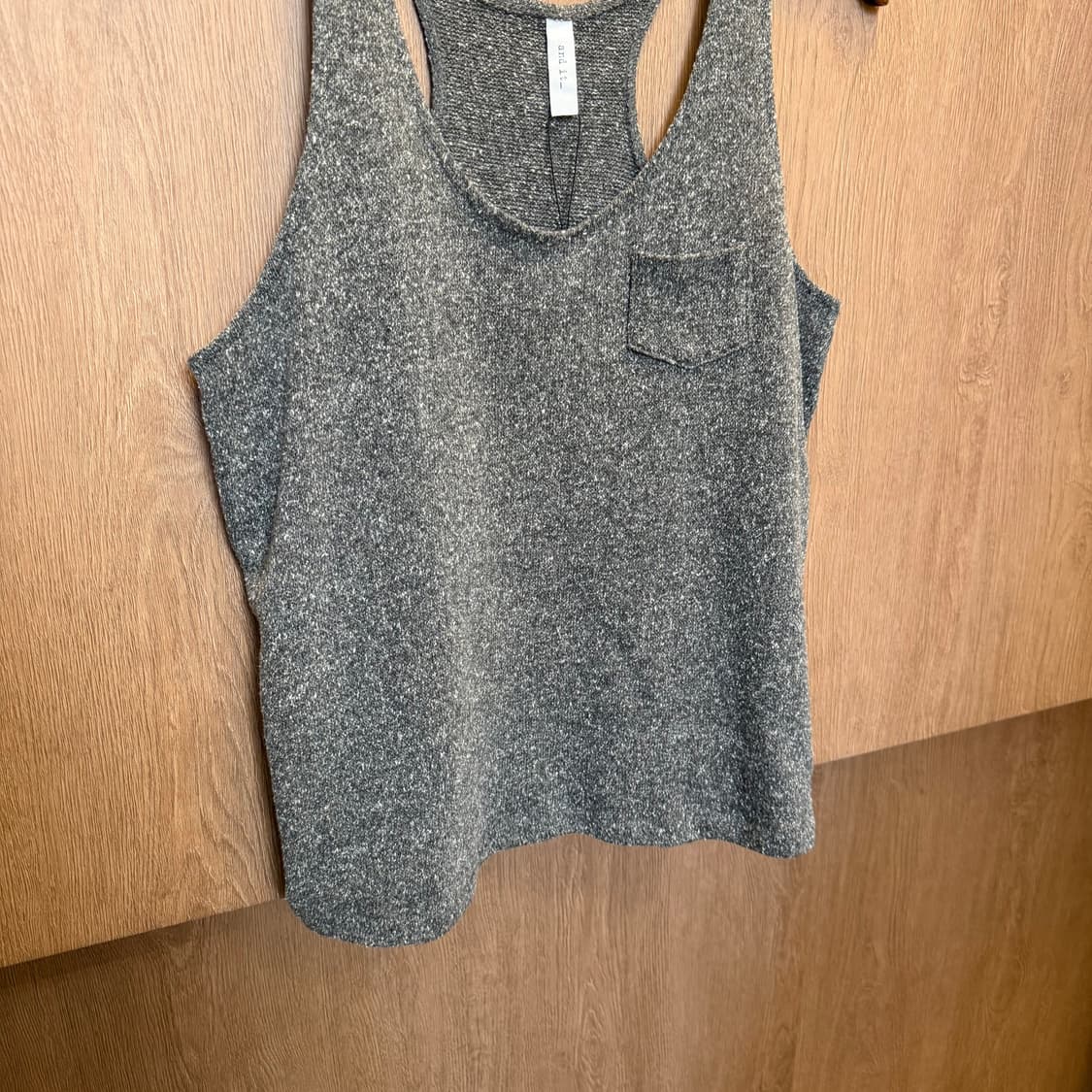 빈티지 슬리브리스 니트 티셔츠 탱크탑 디테일 루즈핏 멜란지 그린 상품이미지4