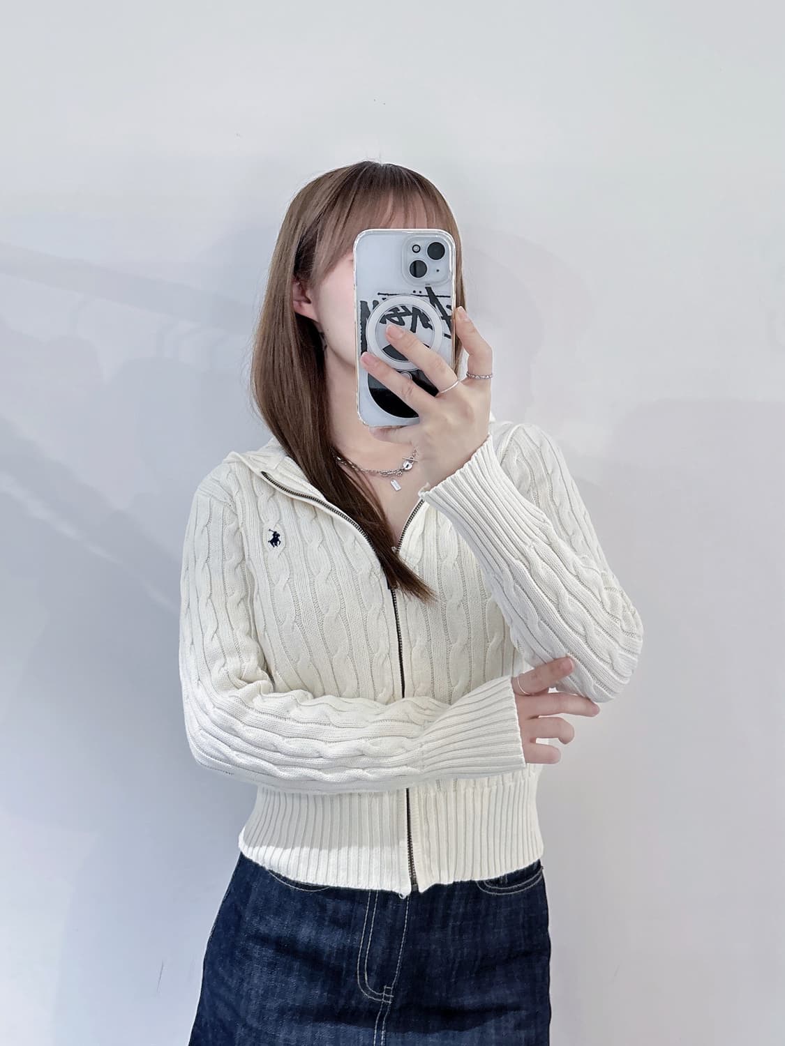 폴로랄프로렌 네이비포니 베이지 케이블 니트 후드집업 상품이미지2