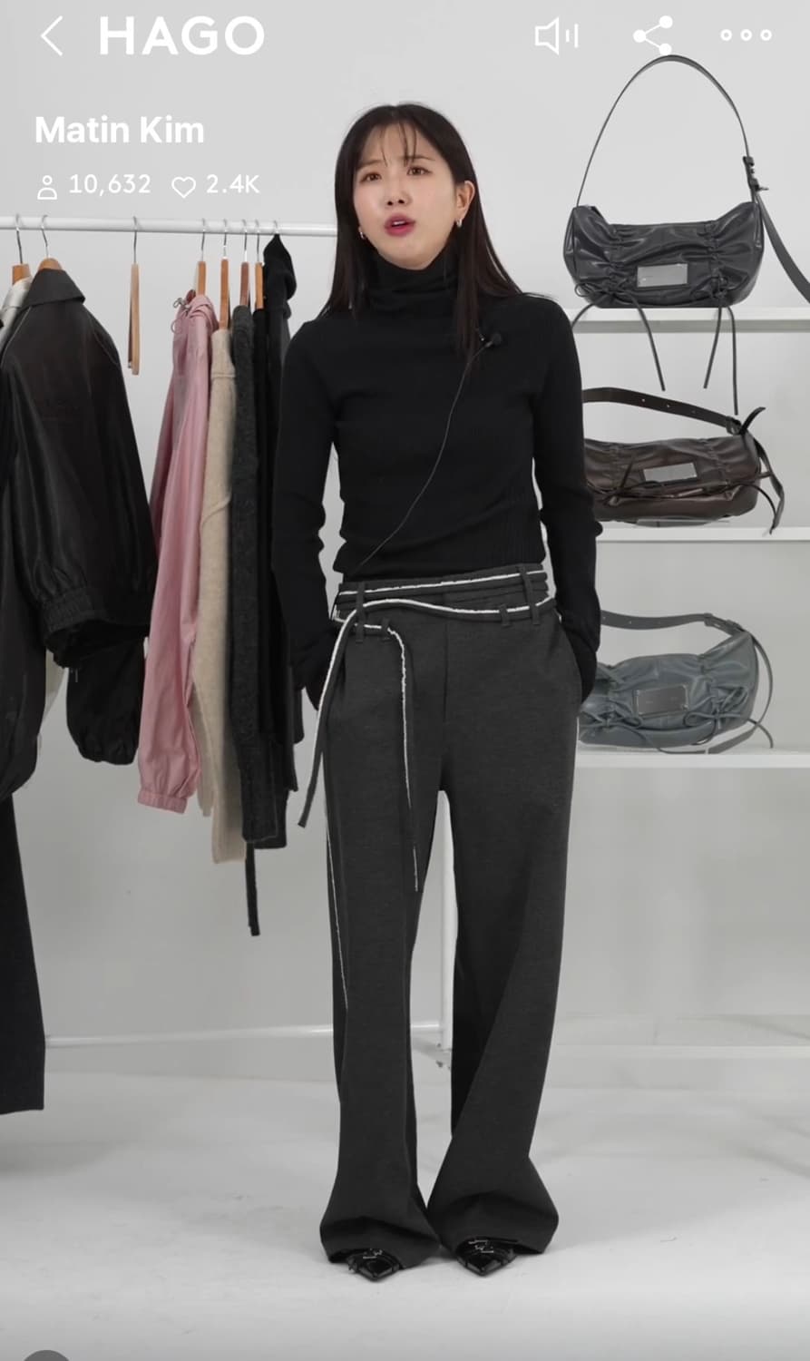 마뗑킴 STRING CUT OFF TROUSER 슬랙스 팬츠 차콜 바지 상품이미지3