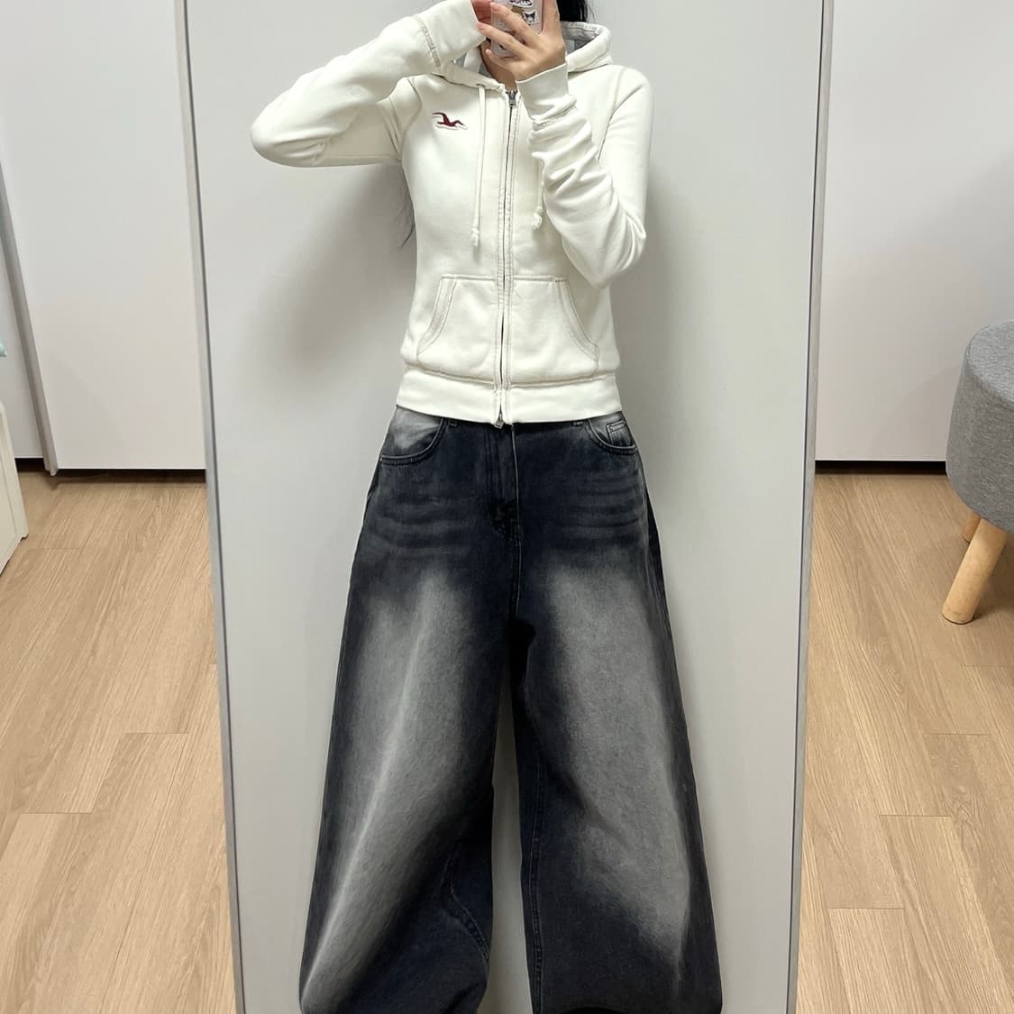 홀리스터 슬림핏 누빔안감 아이보리 후드집업 상품이미지1