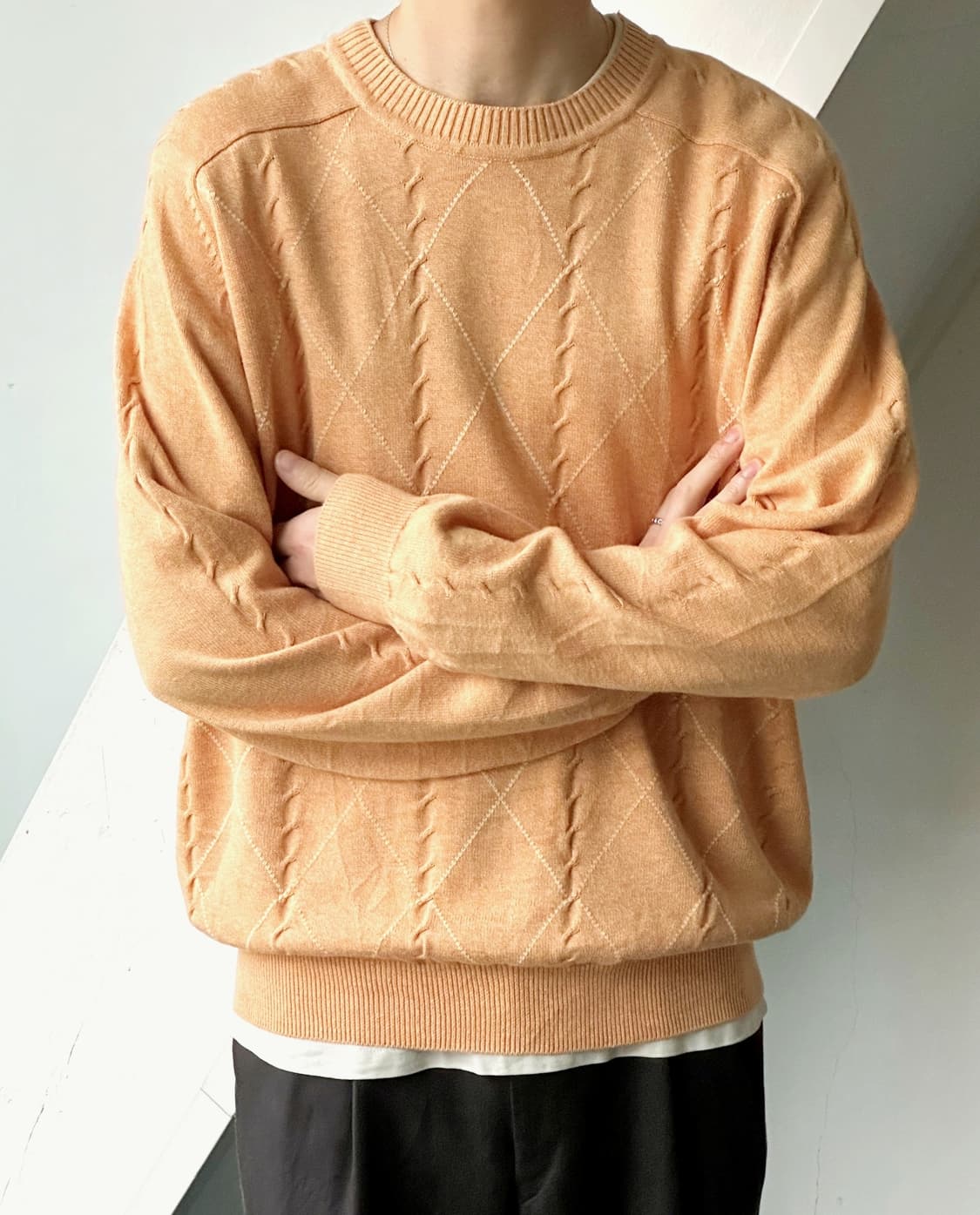 Cotton patterned stitch crew neck knit P 상품이미지2