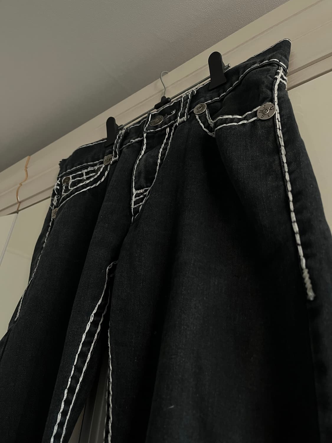 트루릴리전 블랙 와이드 패치 스트레이트 진 상품이미지3