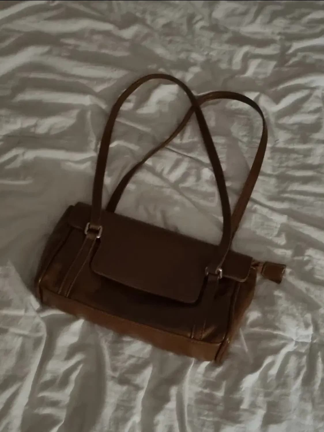 빈티지 스퀘어 백 양도 브라운 숄더백 레더 가죽 상품이미지1