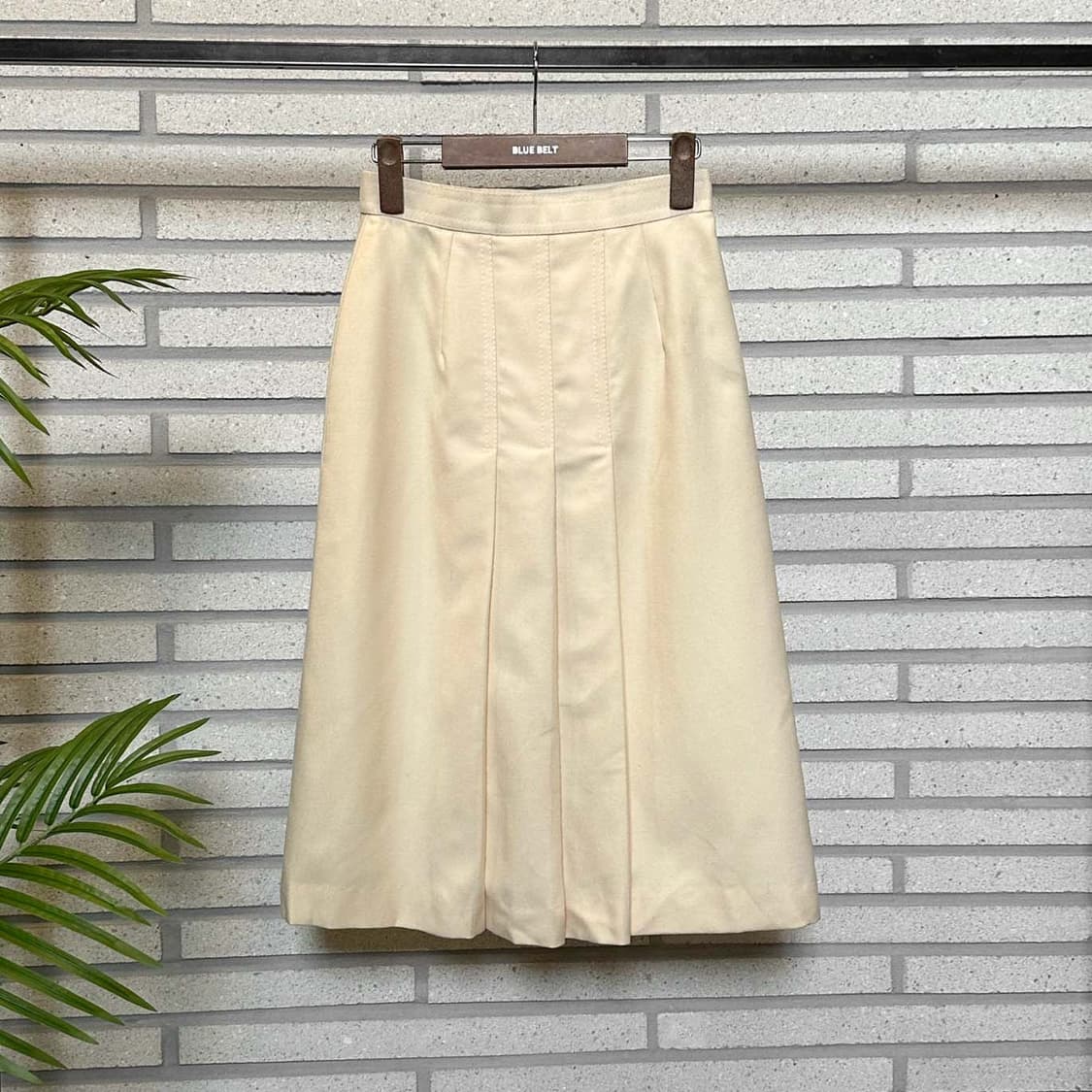 JPN VINTAGE 롱 울 스커트 앞면 핀턱 플리츠 디테일 연노랑 상품이미지2