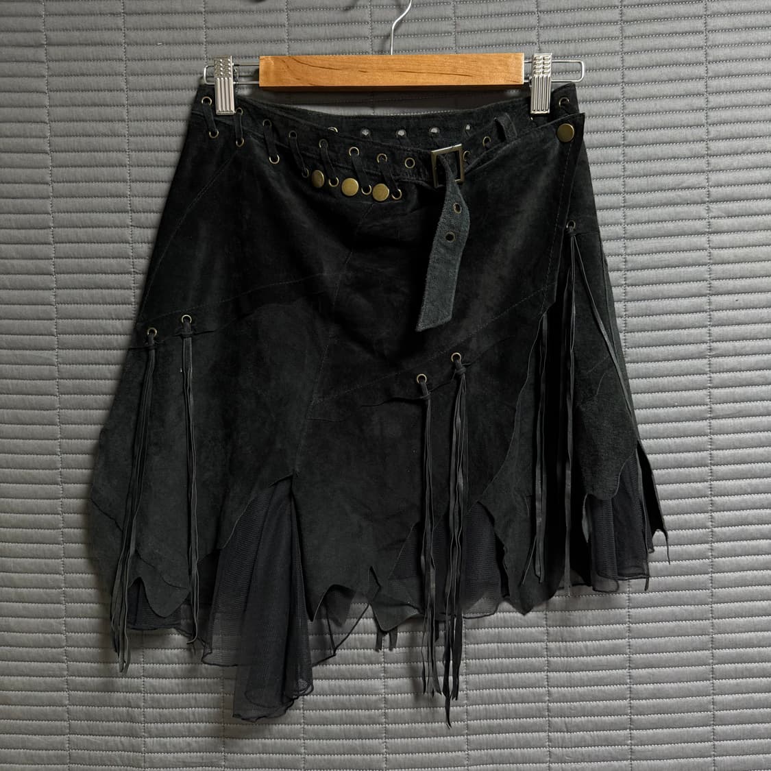 빈티지 히피 그런지 보헤미안 테슬 스웨이드 언발 스커트 상품이미지1