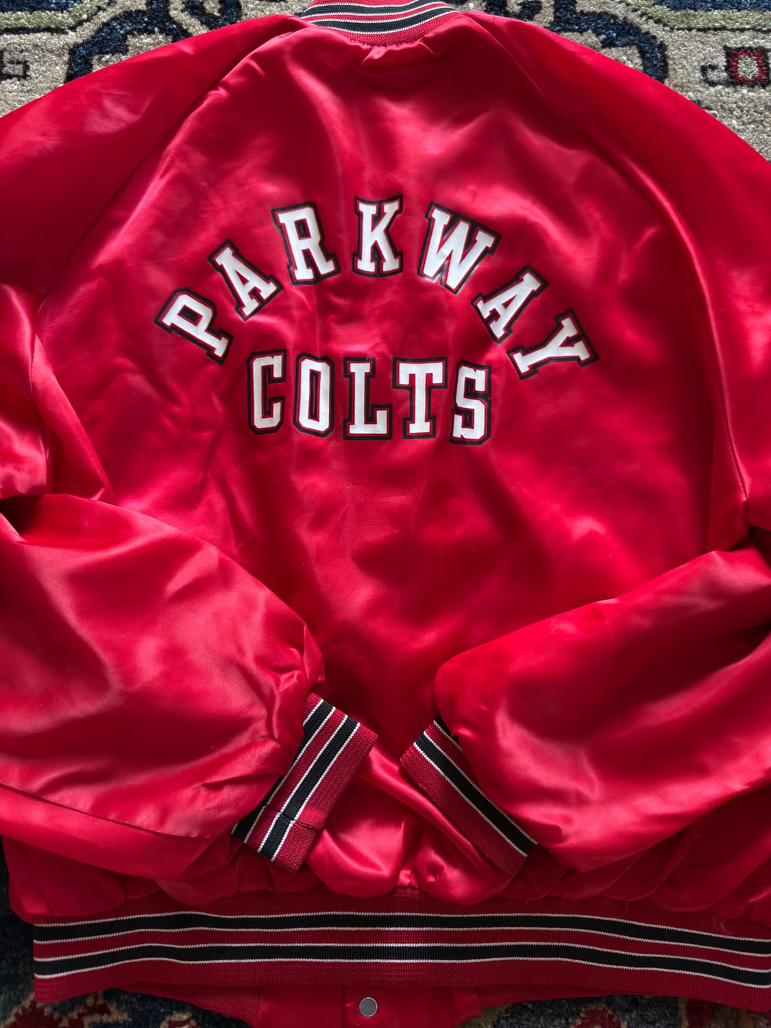 90s USA Chalk Line satin varsity Jacket 상품이미지3