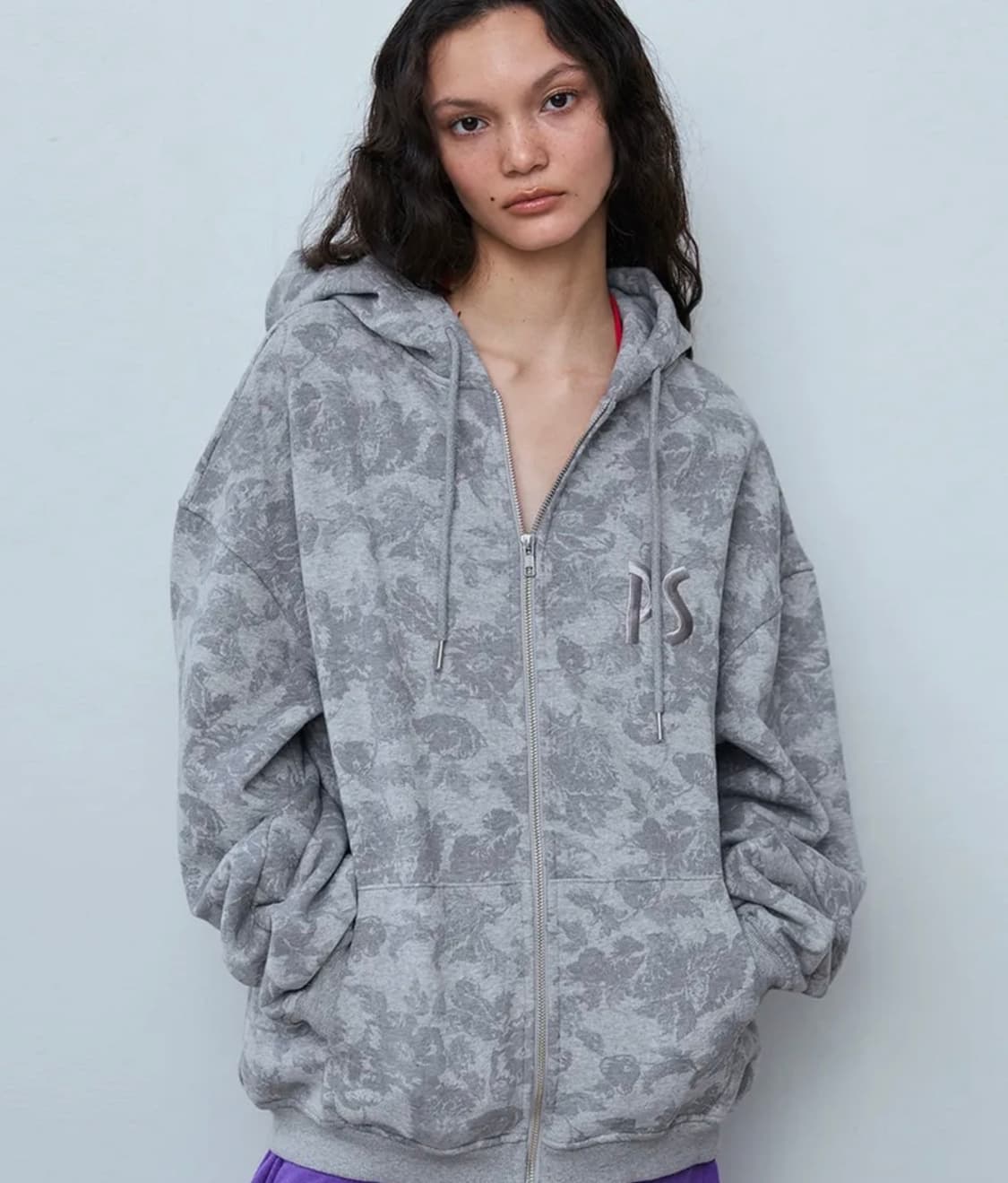 빈티지 플라워 오버사이즈 후디 멜란지 그레이 후드집업 상품이미지1