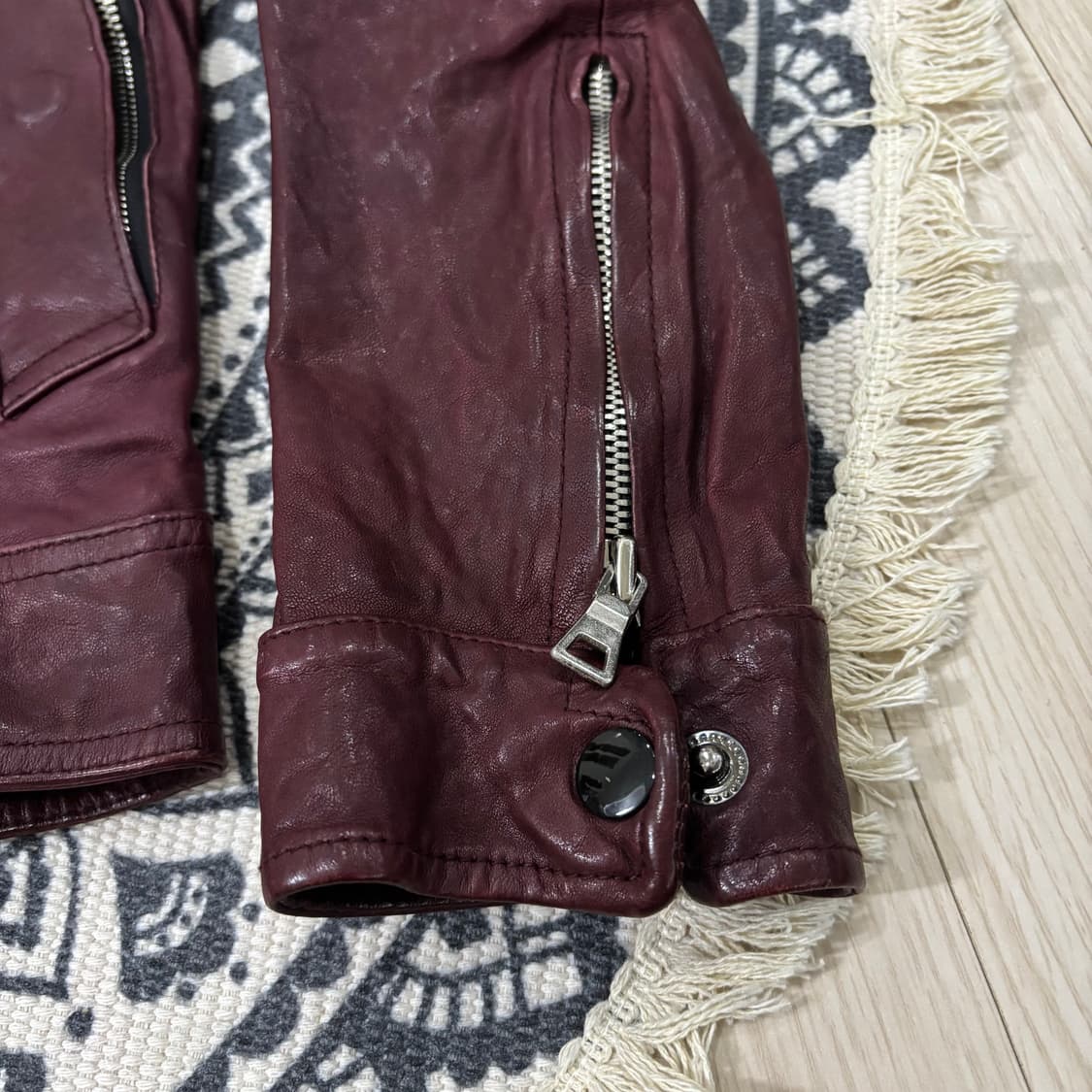 슬림 크로스 베지터블 램스킨 자켓 버건디 상품이미지6