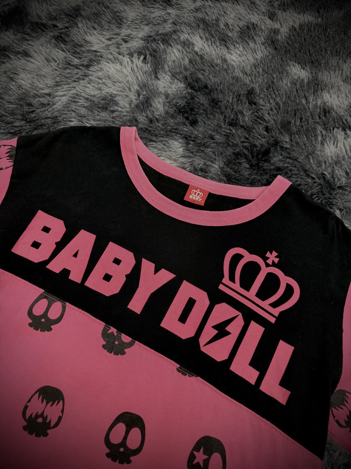 Baby Doll 스컬 패턴 핑크 반팔 티셔츠 상품이미지5