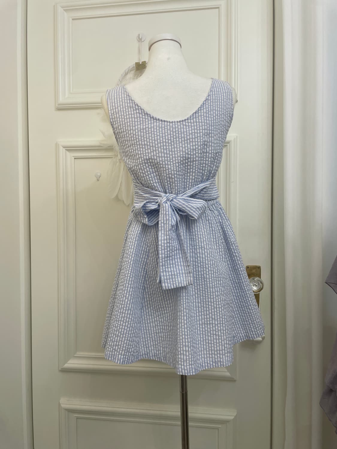 sky blue stripe lovely bow point flare o 상품이미지3
