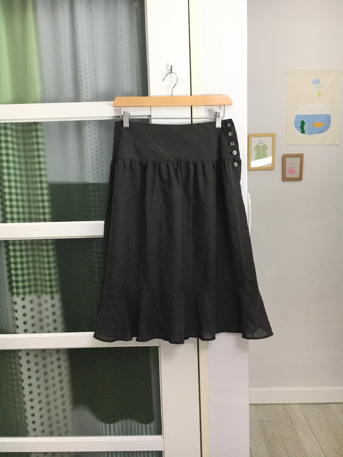 브라운 도트 미디 스커트 상품이미지1