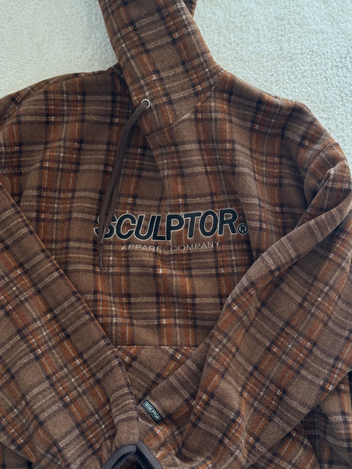 스컬프터 브라운 체크 후드티 플리스 후리스 후디 상품이미지1