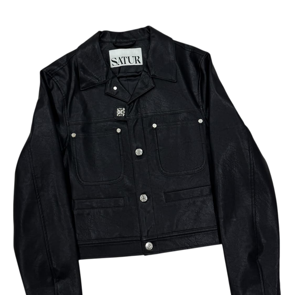 세터 우먼 심볼 브로치 폭스 레더 자켓 클래식 블랙 상품이미지2