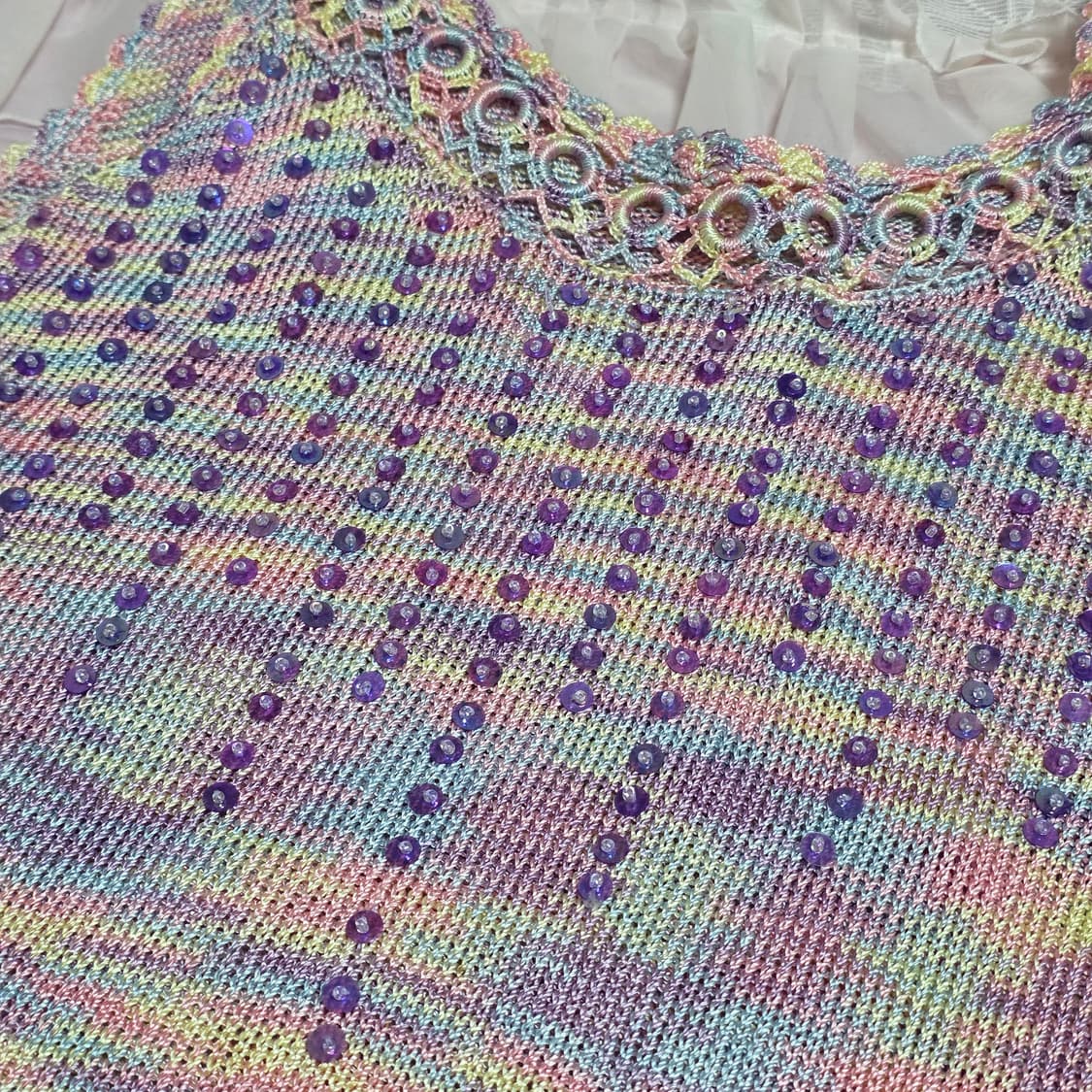 일본빈티지)페어리 레인보우 로맨틱 파스텔모리걸 갸루스팽클 니트슬리브리스 상품이미지4