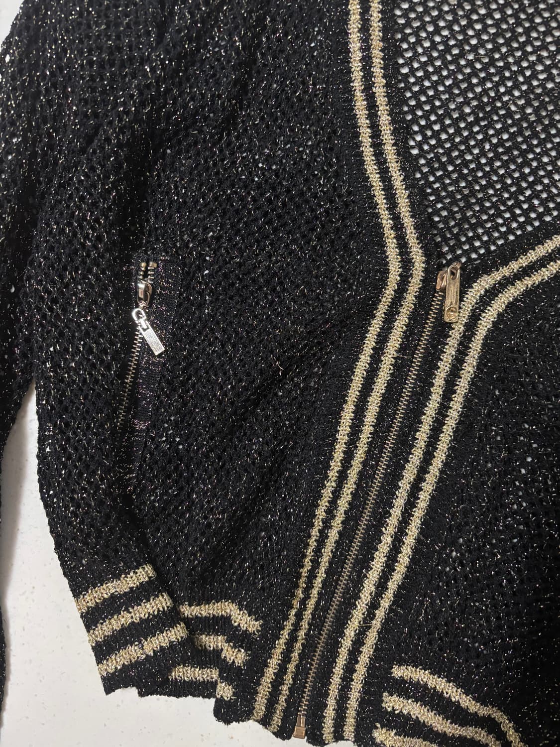 오네갸루 골드 펄 크로셰 시스루 집업 가디건 상품이미지3