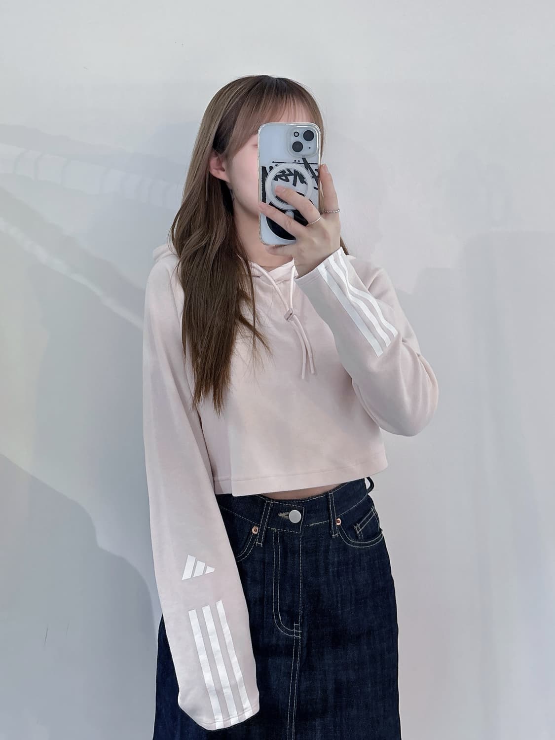 아디다스 베이비핑크 크롭 후드 상품이미지2