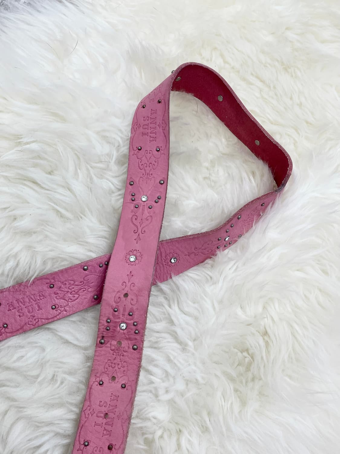 리얼레더 핑크 오리엔탈 펀칭 버클 벨트 상품이미지5