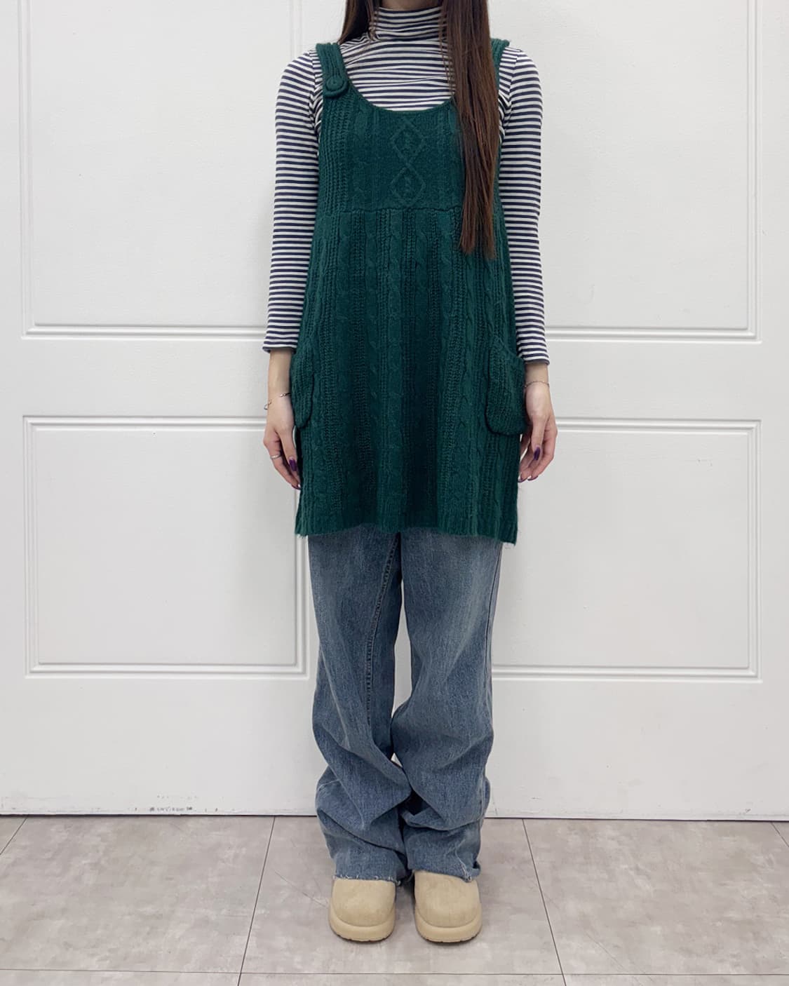 Tree deep green cable knitted ops 상품이미지6