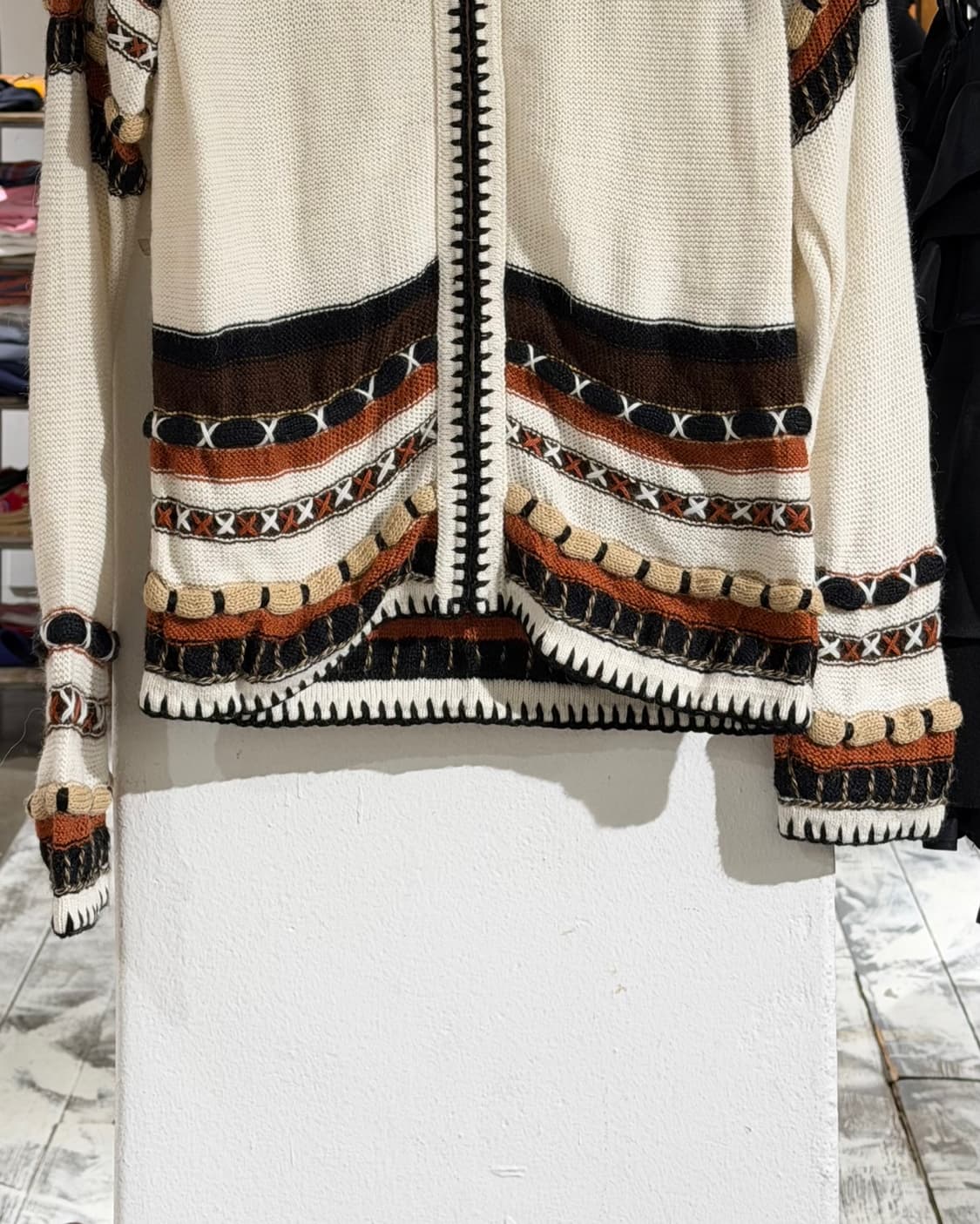 빈티지 캐롤리나 케이 아이보리 배색 니트 집업 가디건 상품이미지5