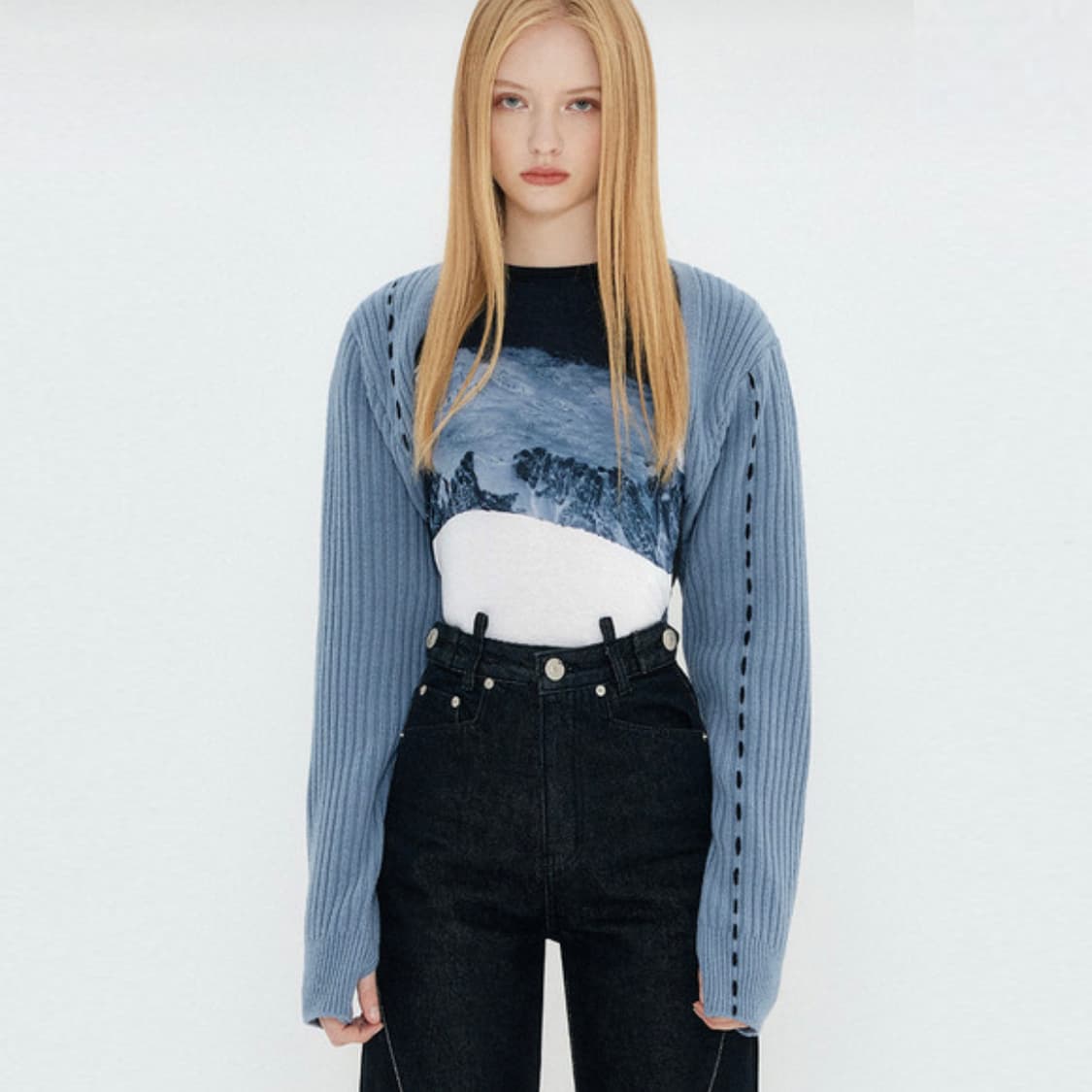 유즈(YUSE) 스티치 볼레노 니트가디건 55-66 상품이미지6