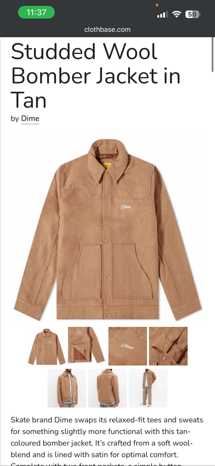 Dime 다임 스케이트보드 울 보머 자켓 탄 XL 상품이미지8