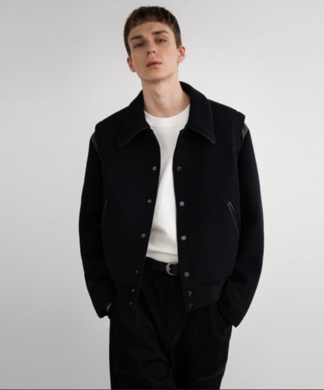 인사일런스X도프제이슨 레더 믹스 울 바시티 자켓 블랙 L 상품이미지1