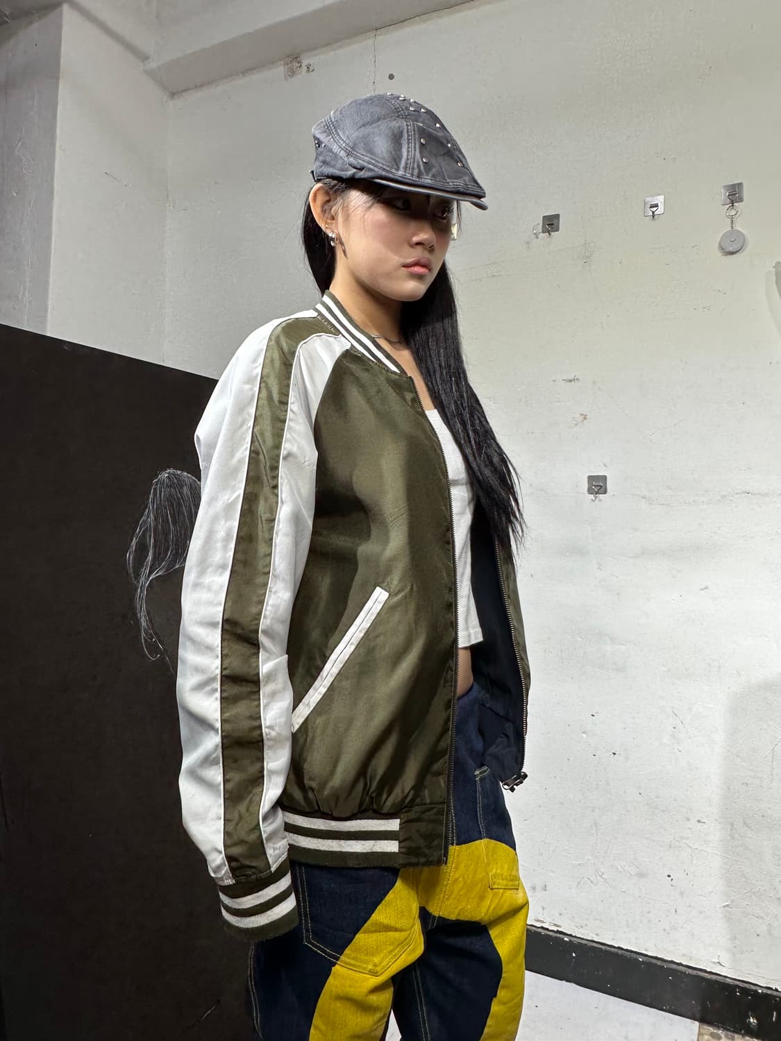 Jpn 일본빈티지 오리엔탈 카키 네이비 양면 스카잔 자켓 상품이미지4