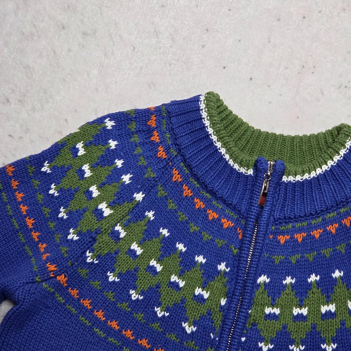 빈티지 노르딕 패턴 블루 니트집업 상품이미지2