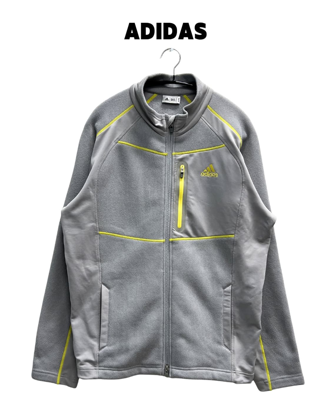 아디다스 골프 플리스 집업 자켓 (밑단 스트링) 그레이/옐로우 상품이미지1