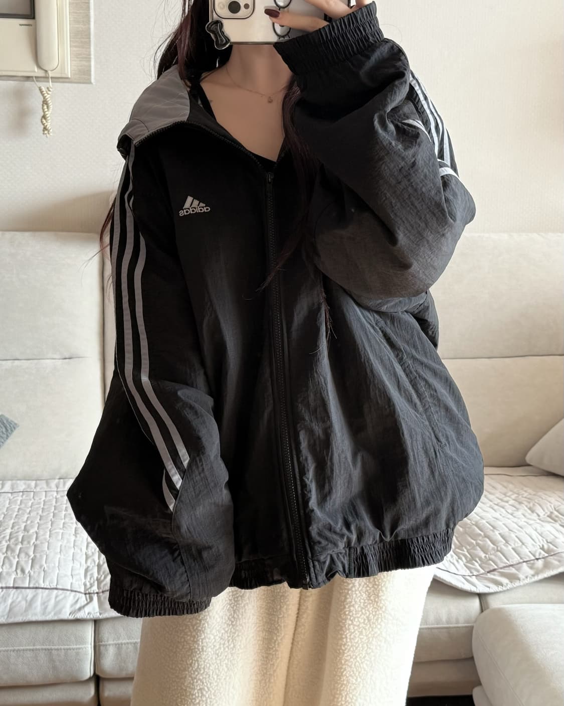 아디다스 블랙 그레이 누빔 점퍼 상품이미지1