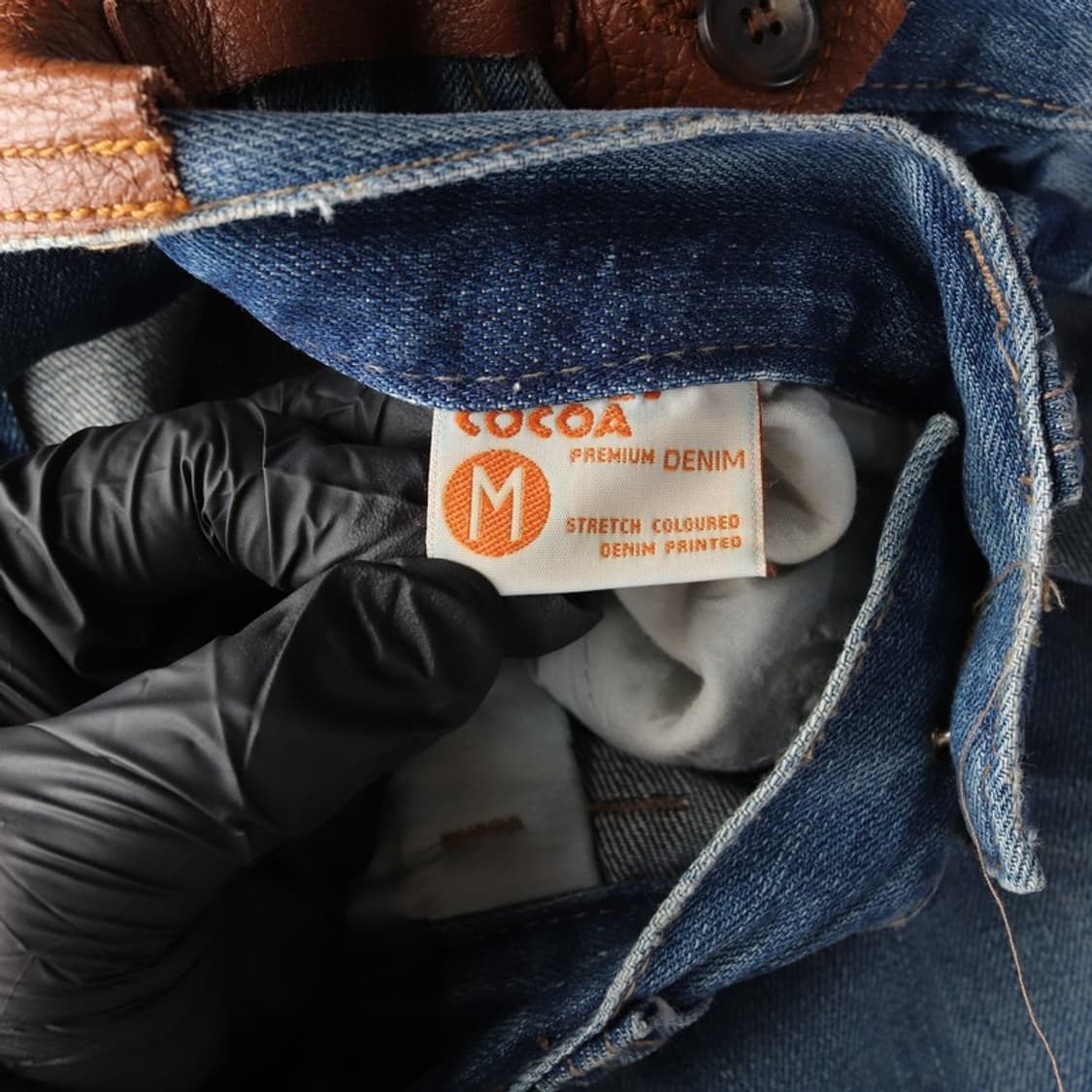 Burney Cocoa 가죽 배색 그런지 워싱 데님 쇼츠 M 상품이미지6