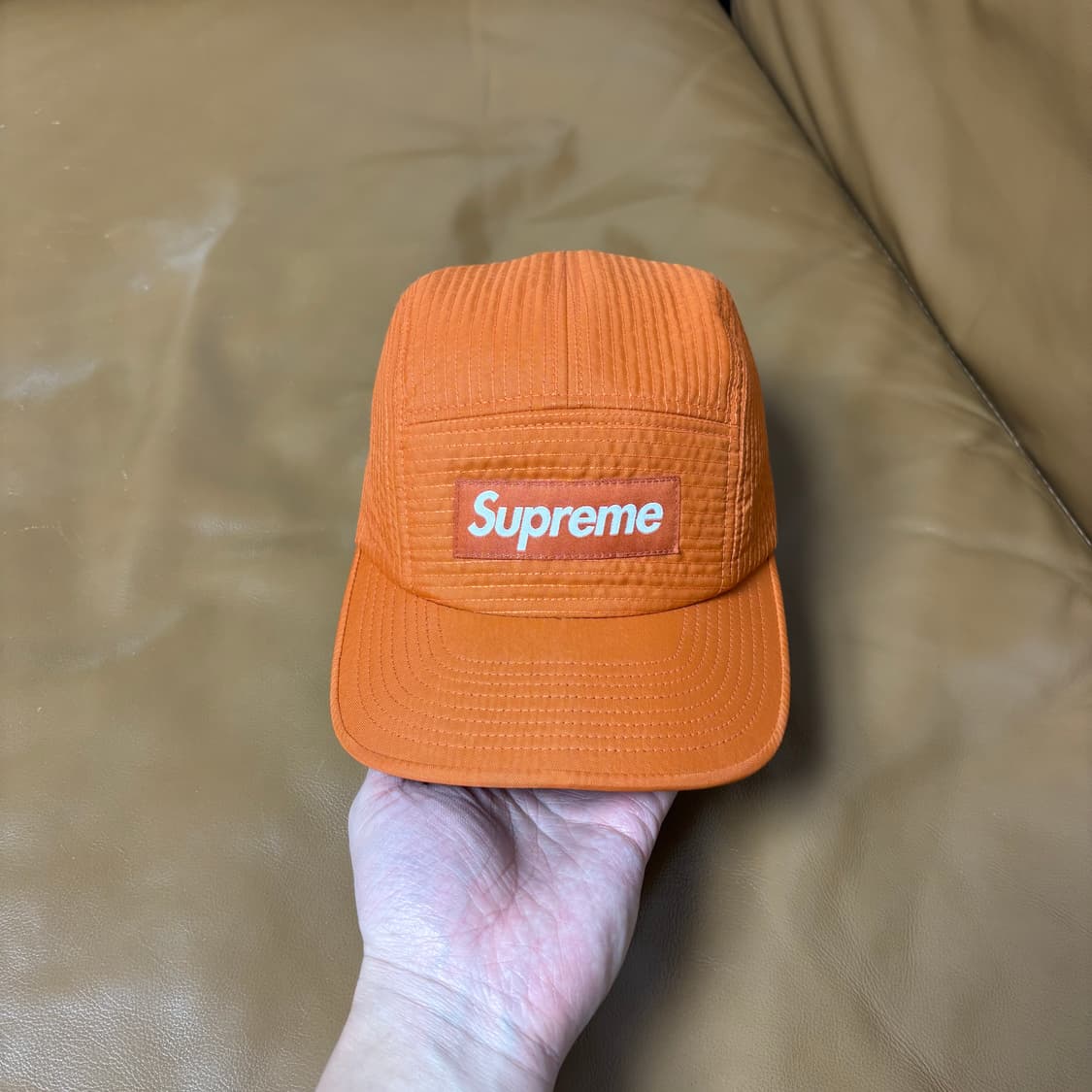 슈프림 캠프캡 모자 박스로고 스티치 나일론 오렌지 상품이미지2