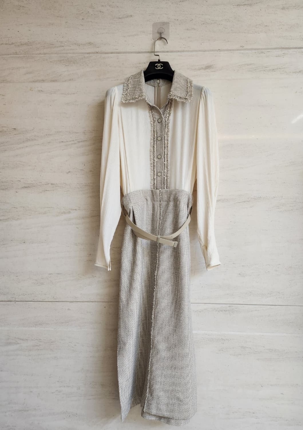 시스템 벨티드 텍스처블록 트위드 원피스 55사이즈 상품이미지7