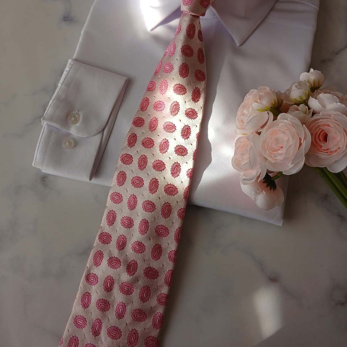 발망 실크 핑크 패턴 넥타이 9.7cm A등급 A19448
 상품이미지7