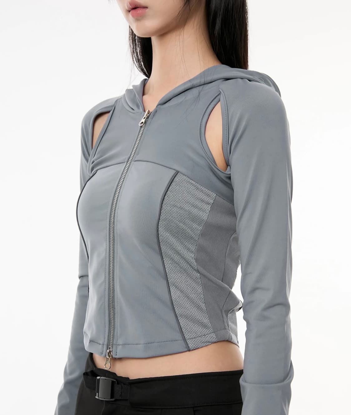 플레어업 디비전 컷아웃 후디드 집업 그레이 상품이미지2