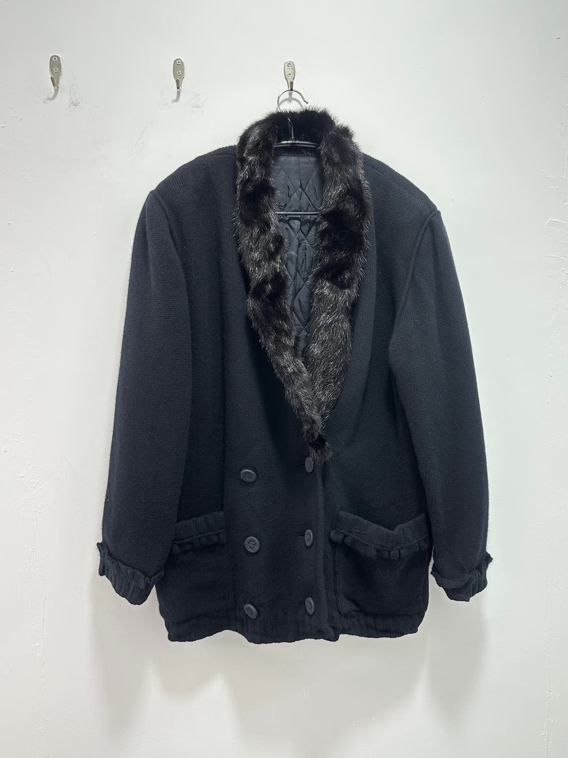 00s fur trimming double buttoned knit ja 상품이미지6