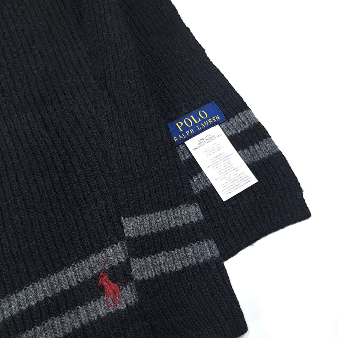 MX643 폴로 램스울혼방 블랙 그레이 투톤 리브드 머플러 목도리 상품이미지4