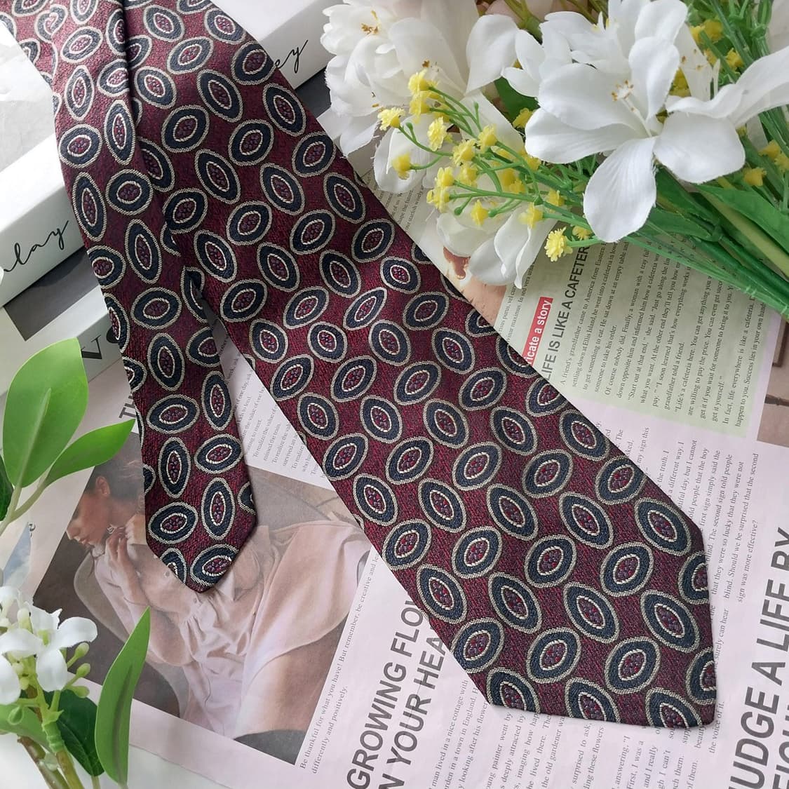 마크 크로스 실크 와인 지오메트릭 넥타이 9.2cm A+등급 K1511
 상품이미지2