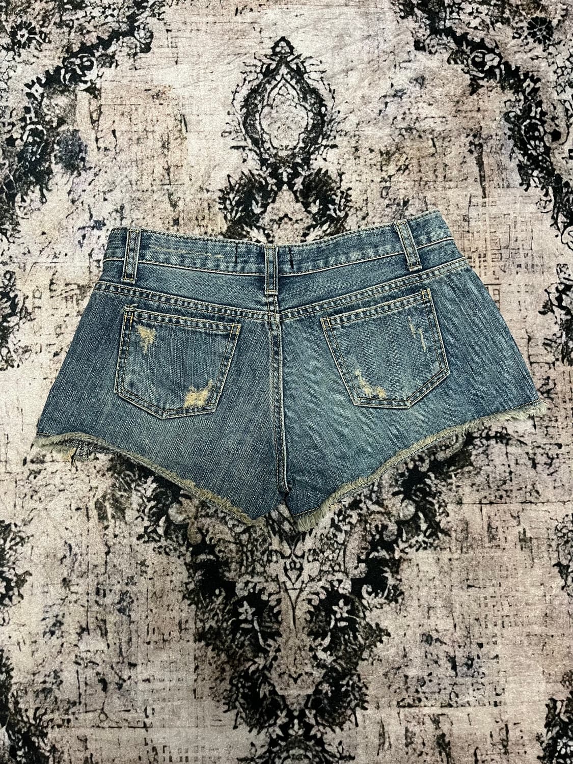 빈티지 워싱 데미지 데님 숏츠 스커트 L 상품이미지4