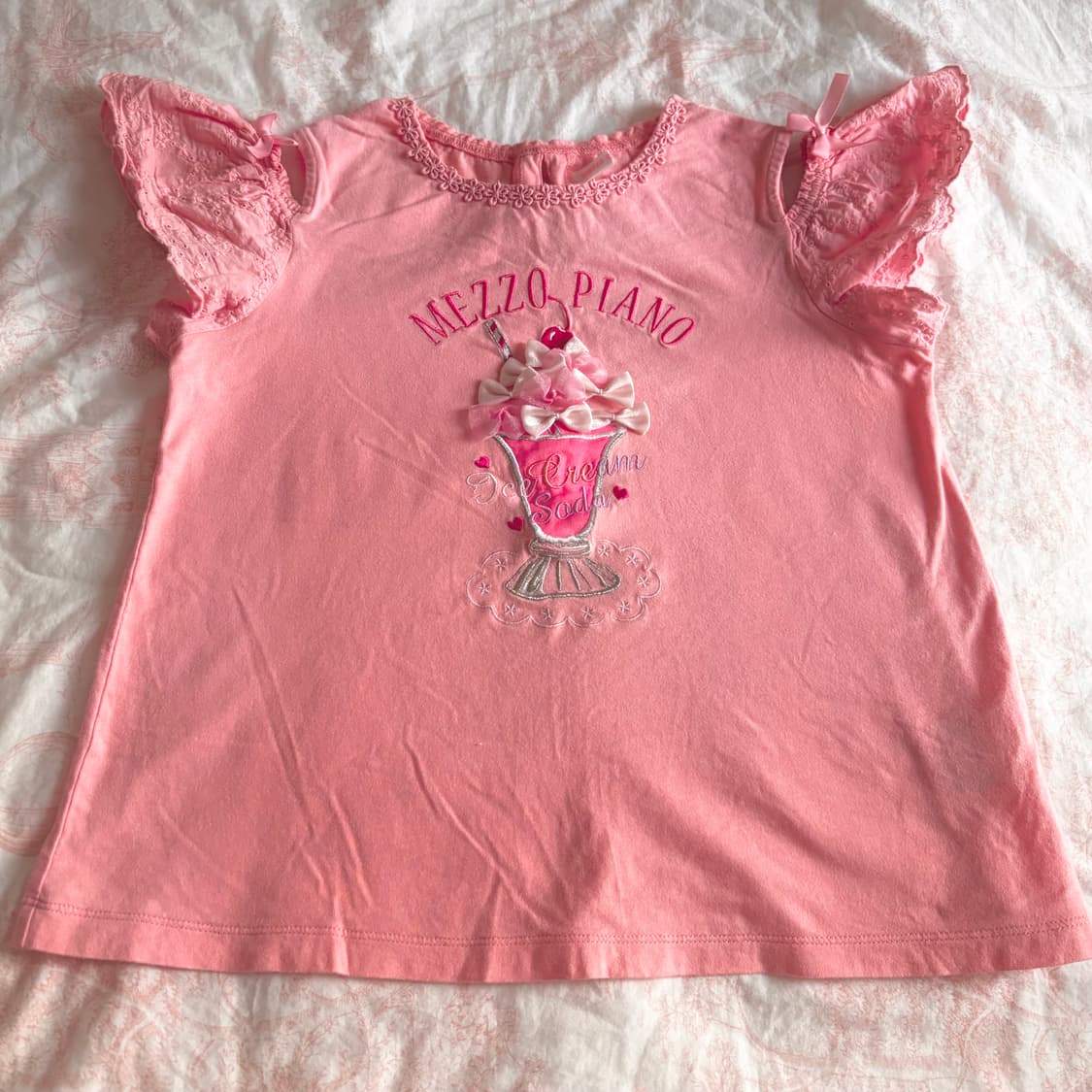 메조피아노 핑크 아이스크림 리본 소다 티셔츠 레이스 빈티지 히메 로걀 상품이미지1