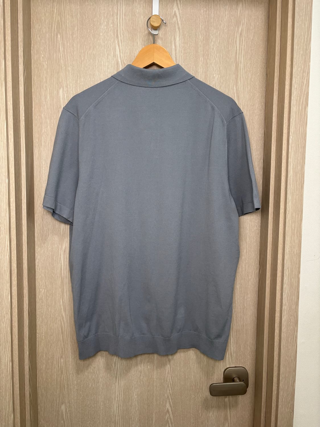 23SS새상품급)띠어리 고리스 반팔카라니트XL/스카이블루실버 상품이미지3