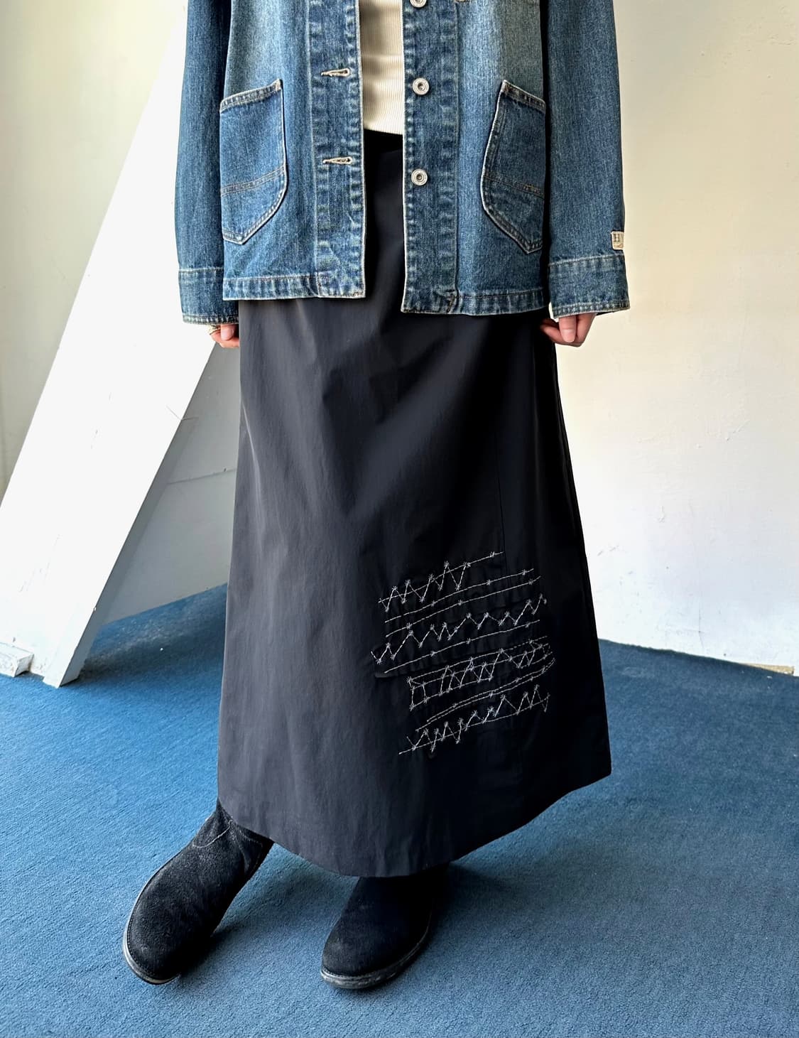 Washed nylon fabric design rework skirt 상품이미지7