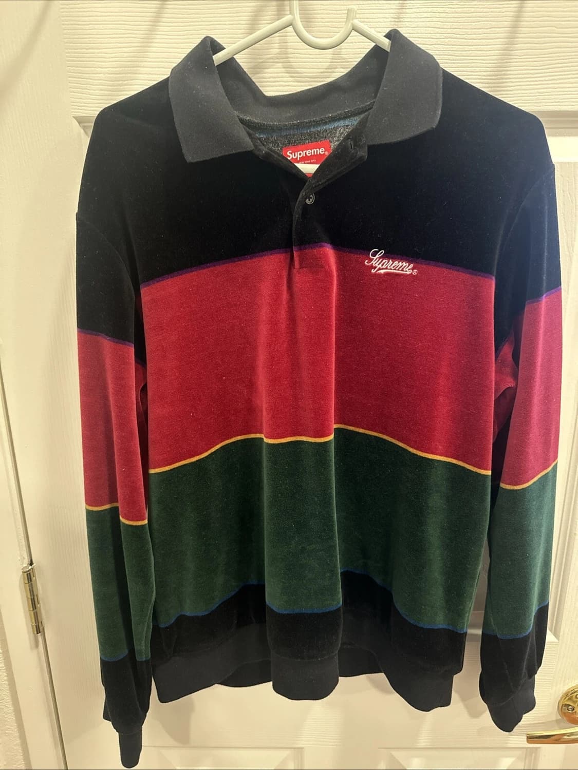 FW19 슈프림 벨루어 스트라이프 롱슬리브 폴로 티셔츠  M 상품이미지1