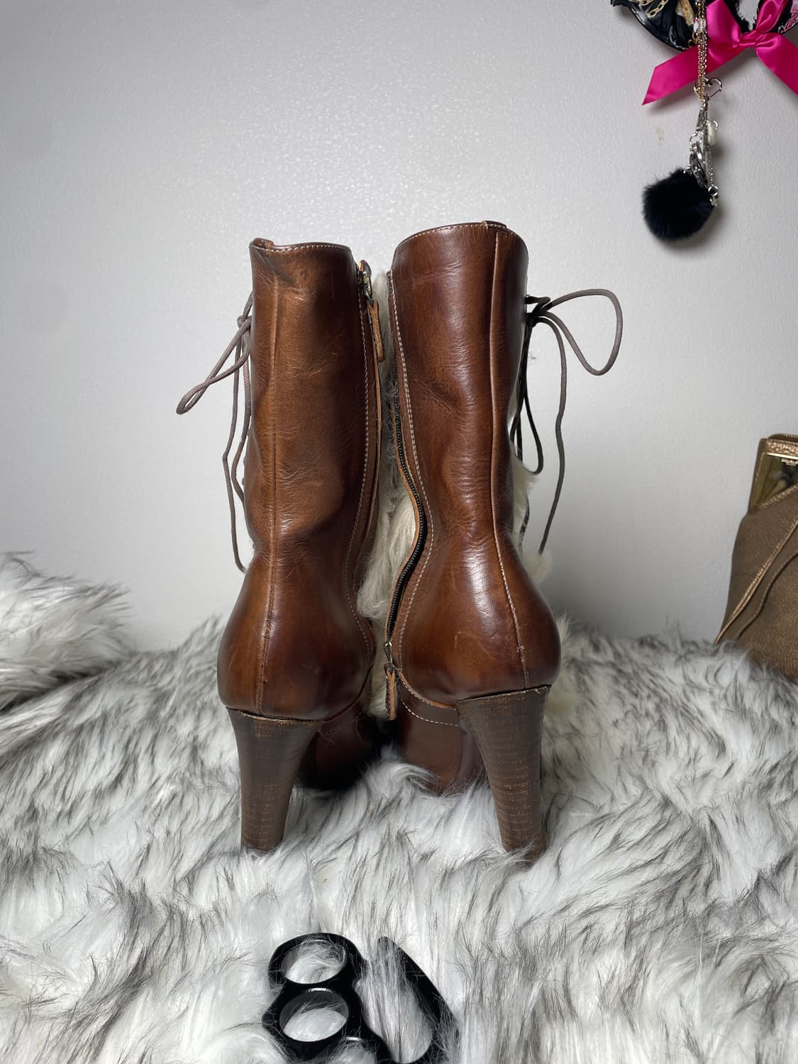 Diesel 가죽 퍼 트리밍 부츠힐 상품이미지6