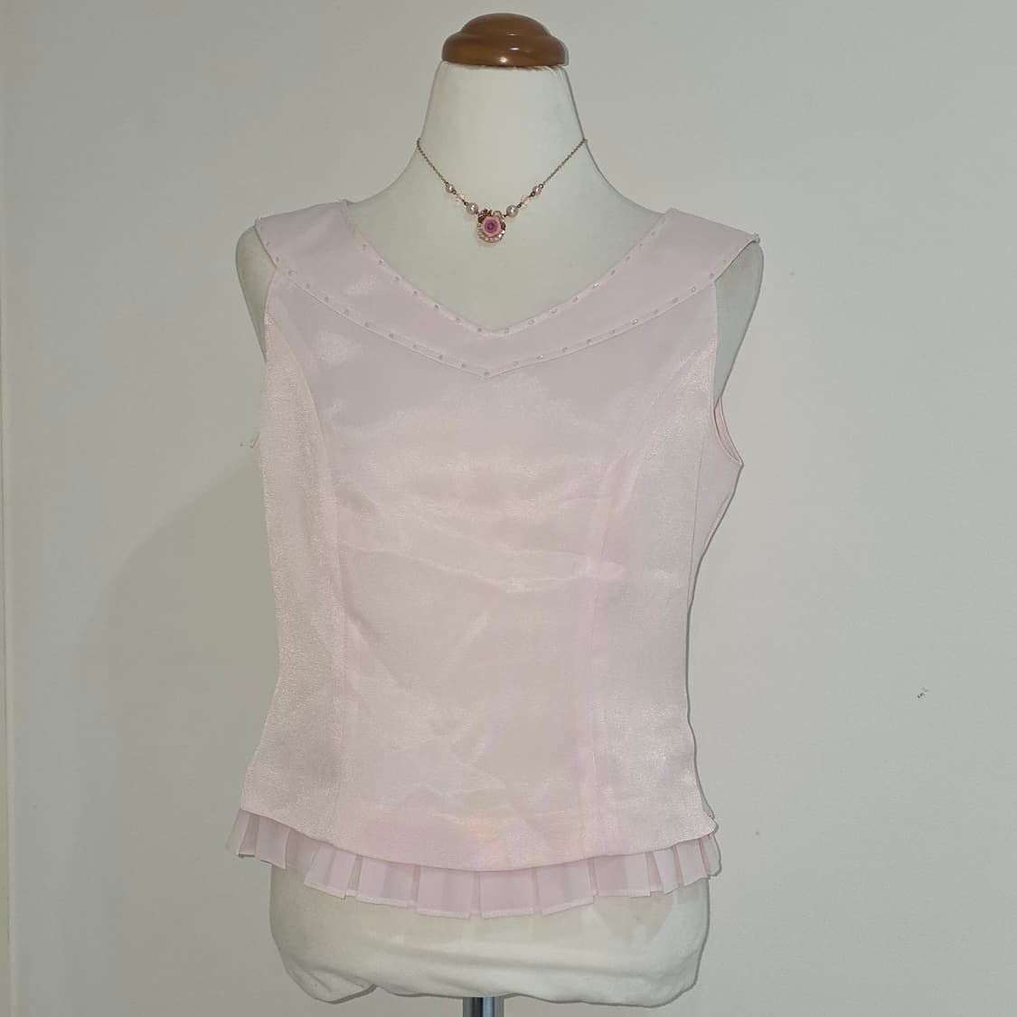 빈티지)핑크딸기우유 로맨틱 히메갸루 새틴 쉬폰 슬리브리스민소매블라우스 상품이미지1