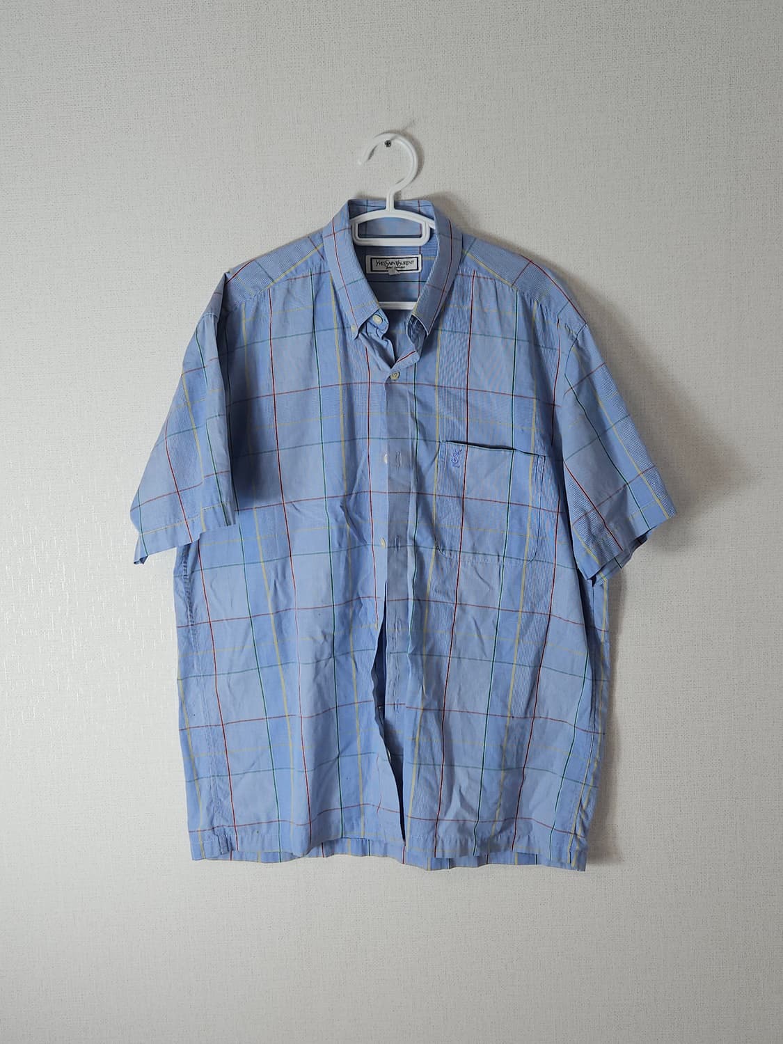 입생로랑 YSL 정품 스카이블루 반팔셔츠 하프 옴므 빈티지 올드스쿨 95 상품이미지1