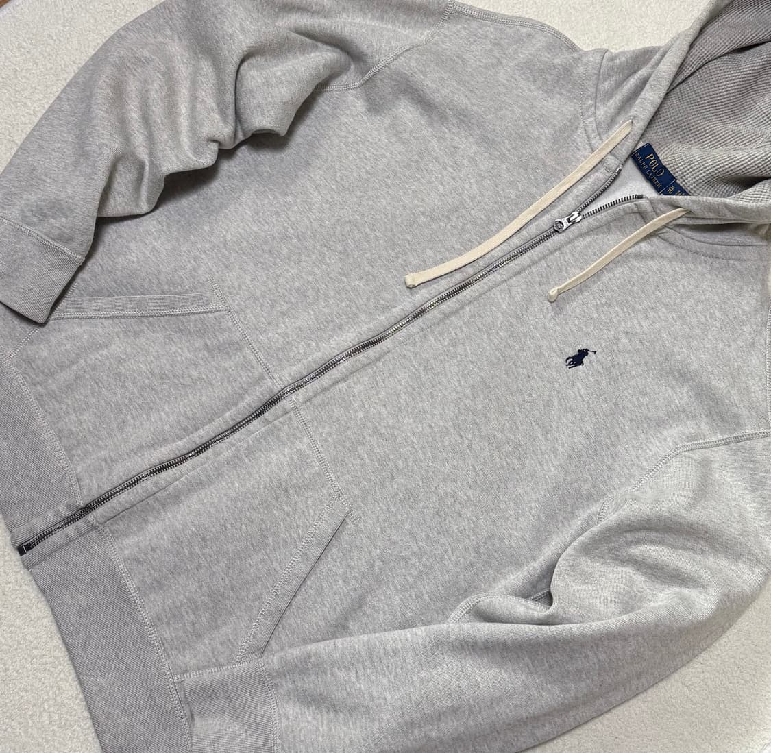 폴로 그레이 기모 후드집업 상품이미지2