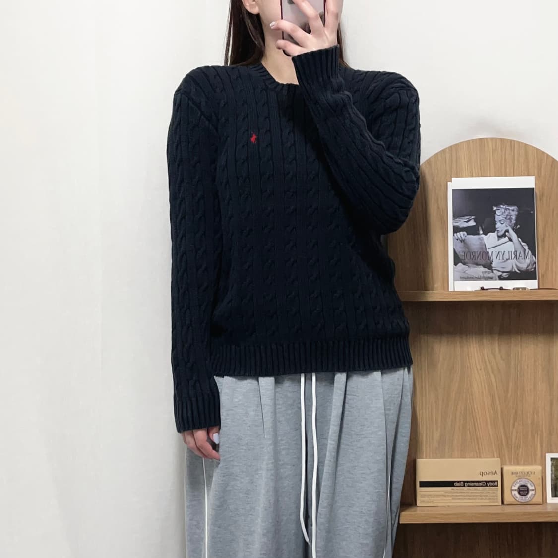 [정품] 폴로 블랙 / 레드포니 꽈배기 라운드 니트 [ M ] 상품이미지2