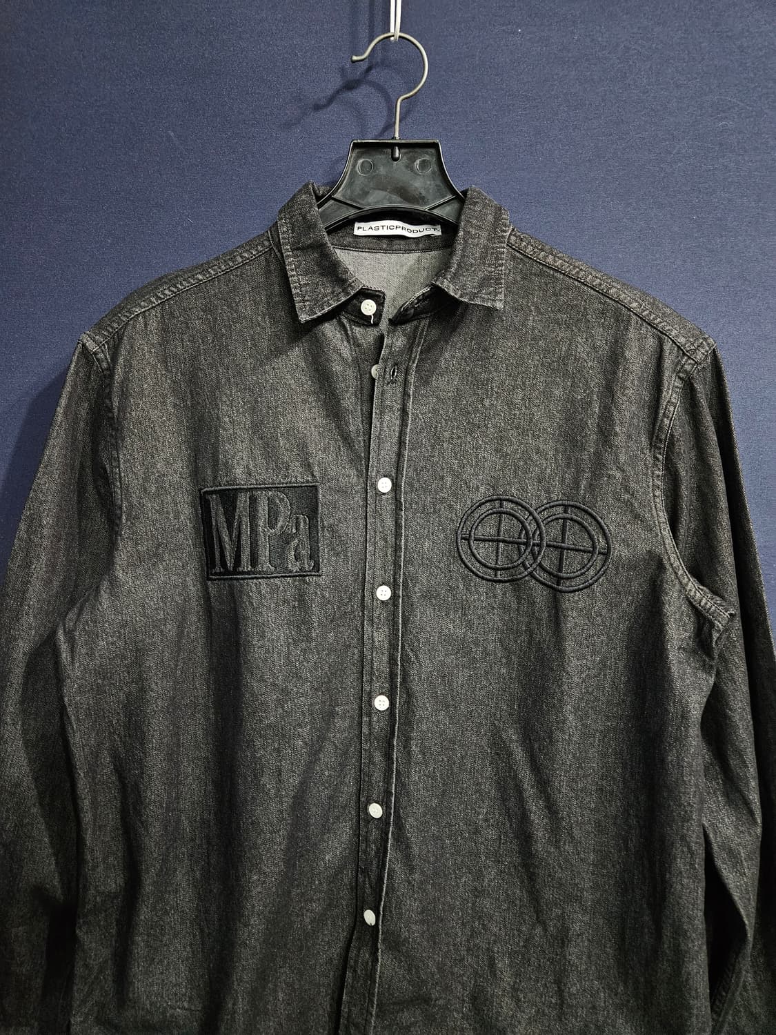 플라스틱 프로덕트 멜란지 블랙 남성 오버핏 90~95 데님 긴팔셔츠  상품이미지7